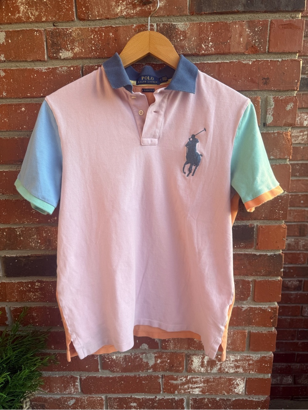 Ralph Lauren Pastel Pink Polo with Blue Collar